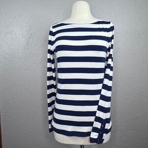 Lauren Ralph Lauren Women med long slv‎ blue white stripe ruffle sleeve top